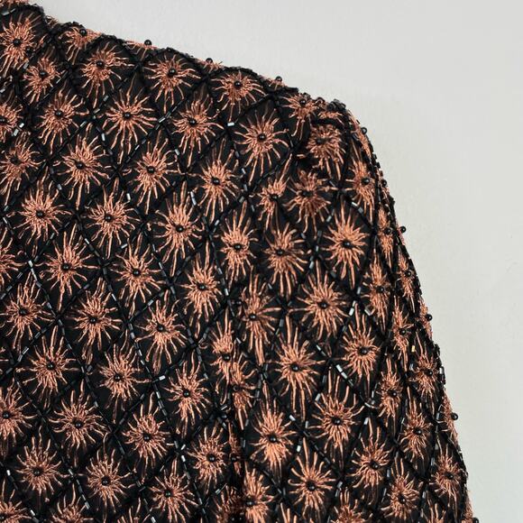 Vintage Adrianna Papell Evening Silk Beaded Embroidered Jacket Black Copper S - Picture 11 of 14